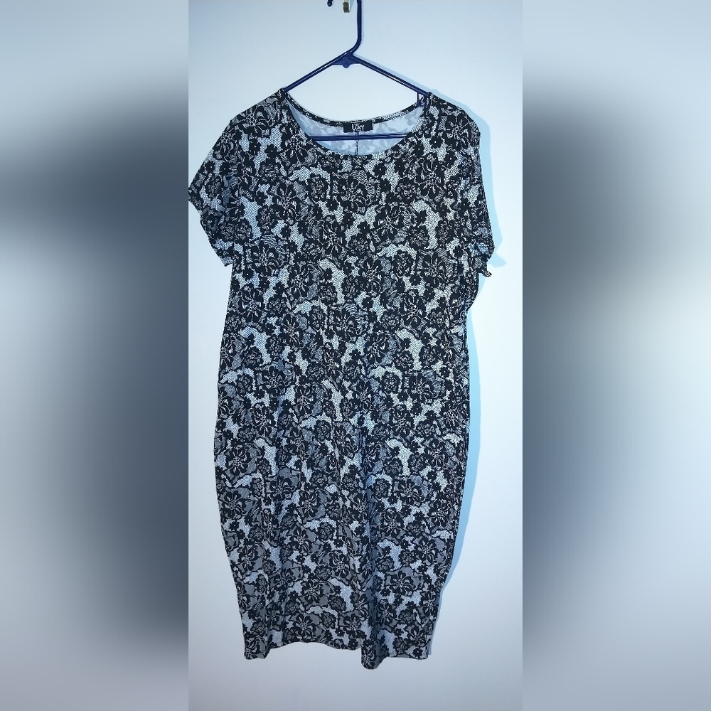 Black and white floral cotton dress